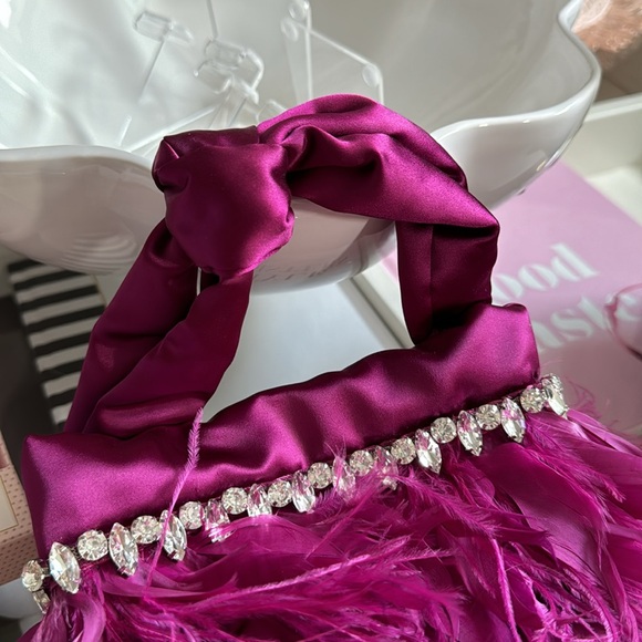 Little violet satin handbag with gems and feathers never used New - Picture 3 of 5